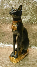 Load image into Gallery viewer, Regal Egyptian Bastet Cat Figurine, 24cm Resin Statue with Hieroglyphics, Ancient Egypt Goddess, Protective Home Ornament, Black and Gold Bast Decor-OsirisTradingUK