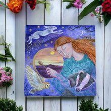 Load image into Gallery viewer, Wendy Andrew Drumming Avalon Dreams Ceramic Art Tile 20 x 20 cm Wall Decor - Dreamy Pagan Fantasy