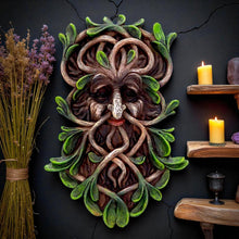 Laden Sie das Bild in den Galerie-Viewer, Mystical Forest Green Man Guardian Tree Spirit Wall Plaque Wiccan Pagan Art