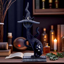 Laden Sie das Bild in den Galerie-Viewer, Gothic Witch Cat Ornament Crescent Moon & Star Decor Spooky Wiccan Figurine