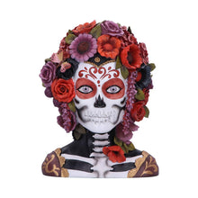 Laden Sie das Bild in den Galerie-Viewer, Gothic Festival Skeleton Bust Day of the Dead Sugar Skull Figurine with Flower Crown