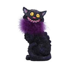 Load image into Gallery viewer, Furgus Black Cat Figurine with Purple Feather Boa – 19.5cm Gothic Decorative Ornament