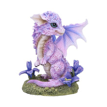 Load image into Gallery viewer, Cute Lavender Dragon Figurine – Mythical Fantasy Resin Statue with Floral Base 12cm