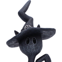 Laden Sie das Bild in den Galerie-Viewer, Mystical Gothic Black Cat Figurine on Open Spell Book Wiccan Altar Decor