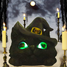 Load image into Gallery viewer, Familiar Grin Black Cat Head Ornament with Light-Up Eyes – 13.8cm Halloween Decor
