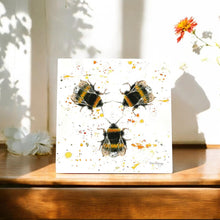 Load image into Gallery viewer, Three Bees Wall Art Tile by Bree Merryn – Handcrafted 20x20cm Ceramic Hanging Decor | Bumblebee Wildlife Illustration | Nature-Inspired Artwork | Perfect for Home, Office, or Gift"