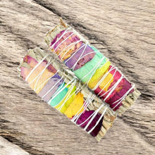 Load image into Gallery viewer, Pair of 10cm Chakra Smudging Sticks - Natural White Sage & Colorful Chakra Petals for Cleansing & Meditation