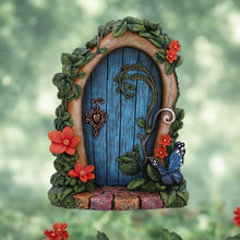 Load image into Gallery viewer, Whimsical Fairy Garden Door Figurine – Blue Door with Flowers & Butterfly 16.5cm Resin