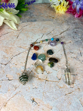 Load image into Gallery viewer, 28cm Clear Quartz Pendulum/Pendant on Chakra Chain with Interchangeable Stone Cage with 10 Healing Crystals-OsirisTradingUK