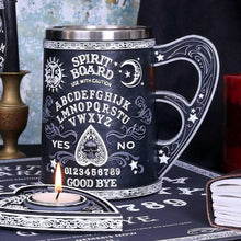 Load image into Gallery viewer, Black & White Spirit Board Tankard Mug | Gothic Planchette Handle | Gift Box