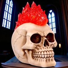 Laden Sie das Bild in den Galerie-Viewer, Gothic Skull with Led Flame Mohawk Sculpture Horror Creepy Halloween Figurine