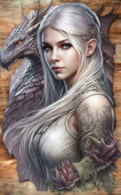 Load image into Gallery viewer, Sylvan Dragon Guardian & Elven Princess Metal Sign - Elegant Fantasy Art Wall Decor - 30 x 48 cm Mythical Interior Accent-OsirisTradingUK