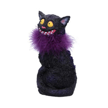 Load image into Gallery viewer, Furgus Black Cat Figurine with Purple Feather Boa – 19.5cm Gothic Decorative Ornament