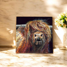 Load image into Gallery viewer, COLIN HIGHLAND COW Ceramic Art Tile by Pankhurst Gallery - 20x20 cm - Ready to Hang on Wall