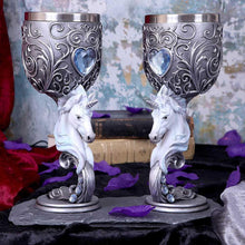 Load image into Gallery viewer, Enchanted Hearts Unicorn Goblets (Set of 2) - Twin Heart Shaped Mystical Cups 18.5cm