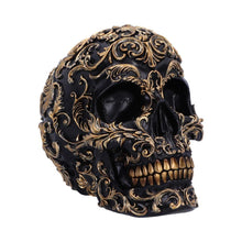Laden Sie das Bild in den Galerie-Viewer, Ornate Black and Gold Skull Ornament Gothic Home Décor Elegant Skull Sculpture