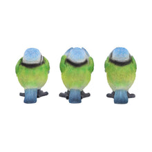 Load image into Gallery viewer, Three Wise Blue Tit Bird Figurines See No, Hear No, Speak No Evil Set Ornaments