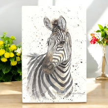Load image into Gallery viewer, Zak Zebra Art Tile by Bree Merryn - 20x30 cm Decorative Wall Hanging - Unique Animal Artwork Ceramic Plaque Gift