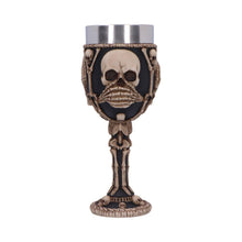 Laden Sie das Bild in den Galerie-Viewer, 3 Wise Skeleton Goblet Gothic Skull See No Evil Chalice Halloween Decor Drinkware