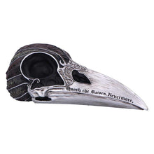 Load image into Gallery viewer, Quoth The Raven Skull Figurine Ornament Sculpture Gothic Edgar Allan Poe Decor