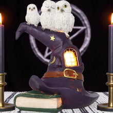 Laden Sie das Bild in den Galerie-Viewer, Magical Owl Witch Hat LED Ornament Wiccan Altar Figurine Spooky Halloween