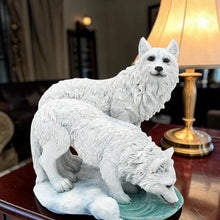 Load image into Gallery viewer, Arctic Wolf Pair Figurine Resin Wildlife Collectible Woodland Display Decor 14.8cm