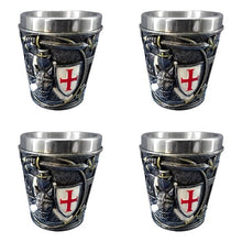 Laden Sie das Bild in den Galerie-Viewer, Gothic Knight Templar Shot Glasses Set of 4 - Decorative Medieval Tableware 6cm