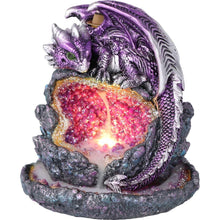 Load image into Gallery viewer, Vivid Purple Dragon Geode Incense Cone Burner – Resin Fantasy Sculpture 14cm