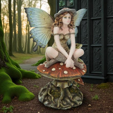 Load image into Gallery viewer, Mushroom Fairy Ornament 22cm Resin Fantasy Figurine Mystical Woodland Elf Sculpture