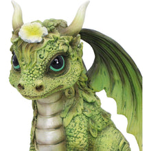 Load image into Gallery viewer, Green Baby Dragon Figurine 11.5cm – Cute Resin Fantasy Ornament with Flowers