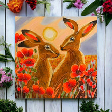 Load image into Gallery viewer, Romantic Sharing Sundown Ceramic Tile Judith Yates Intimate Hare Duo in Sunset-OsirisTradingUK