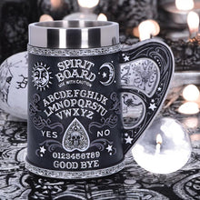 Load image into Gallery viewer, Black & White Spirit Board Tankard Mug | Gothic Planchette Handle | Gift Box