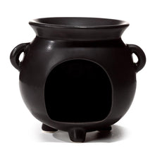 Load image into Gallery viewer, Ceramic Black Witches Cauldron Oil Burner with Pentagram - Gothic Home Decor