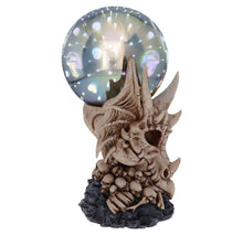 Load image into Gallery viewer, Skeletal Dragon Skull Figurine with Light-Up Orb Multi-coloured LED Skulls Gift Boxed.