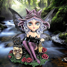 Laden Sie das Bild in den Galerie-Viewer, Gothic Fairy Figurine with Black Cat & Skull Witch Fantasy Ornament Pagan Wiccan Statue