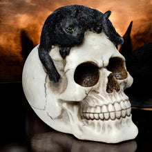 Laden Sie das Bild in den Galerie-Viewer, Witchcraft Black Cat on Skull Figurine Gothic Ornament Home Decor Resin Statue 14cm
