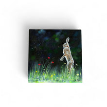 Load image into Gallery viewer, LONE DANCING HARE Ceramic Art Tile by Pankhurst Gallery 20x20 cm Ready to Hang Home Decor