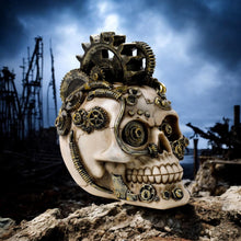 Laden Sie das Bild in den Galerie-Viewer, Gothic Steampunk Skull Figurine Industrial Cogs Design Victorian Ornament Decor