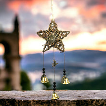 Load image into Gallery viewer, Witch's Wicker Pentagram Bells - Protective Hanging Decor - Enchanted Metal and Rope Charm - 40cm Wiccan Wall Accent for Positive Energy