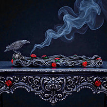 Load image into Gallery viewer, Gothic Raven Skull Incense Burner Holder Rose Fantasy Altar Decor Ornament Art