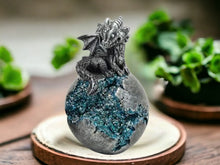 Load image into Gallery viewer, Emerging Dragon Hatchling on Geode - Mystical Fantasy Figurine - Collector's Resin Dragon Sculpture - Sparkling Crystal Egg - 12.5cm Tall-OsirisTradingUK