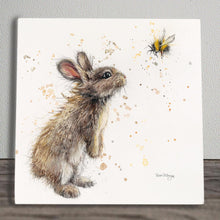 Load image into Gallery viewer, Bugsy and Bumble Bree Merryn Ceramic Art Tile 20x20cm - Bunny and Bee Wall Decor, Ready to Hang, Nature-Inspired Gift for Animal Lovers