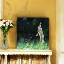 Load image into Gallery viewer, LONE DANCING HARE Ceramic Art Tile by Pankhurst Gallery 20x20 cm Ready to Hang Home Decor