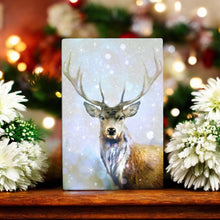 Load image into Gallery viewer, DEER IN SNOW FALL Ceramic Art Tile by P.F. Johnson 30X20cm - Ready to Hang, Winter Wildlife Wall Art, Christmas Gift