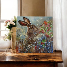Load image into Gallery viewer, Holly Berry Hare Ceramic Art Tile by Judith Yates - 20X20 cm