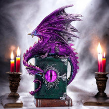 Load image into Gallery viewer, Gothic Purple Dragon Figurine on Spell book Mythical Grimoire Fantasy Sculpture