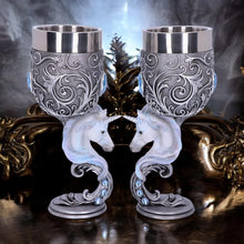 Load image into Gallery viewer, Enchanted Hearts Unicorn Goblets (Set of 2) - Twin Heart Shaped Mystical Cups 18.5cm