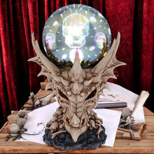 Load image into Gallery viewer, Skeletal Dragon Skull Figurine with Light-Up Orb Multi-coloured LED Skulls Gift Boxed.