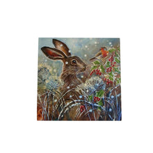 Load image into Gallery viewer, Holly Berry Hare Ceramic Art Tile by Judith Yates - 20X20 cm