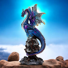 Load image into Gallery viewer, Blue Dragon Guardian Figurine - Gothic Fantasy Resin Sculpture Decor 19cm